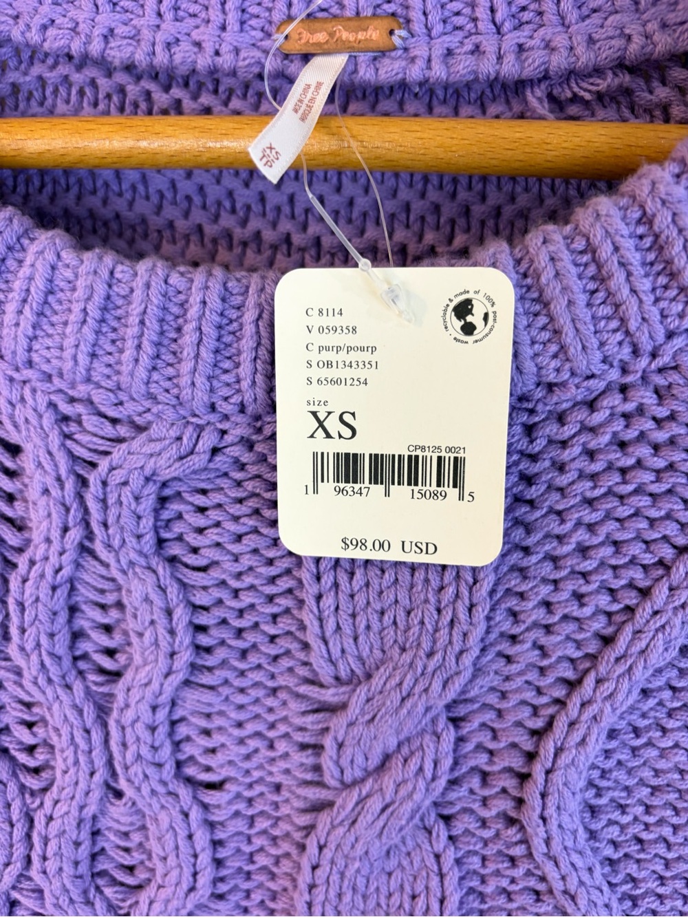 Free People Dream Cable Crew Sweater XS Purple NWT - Picture 6 of 10